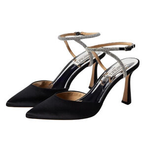 Badgley Mischka Womens Kamilah Stiletto Heel US 7.5M EU 38 Black Satin NIB